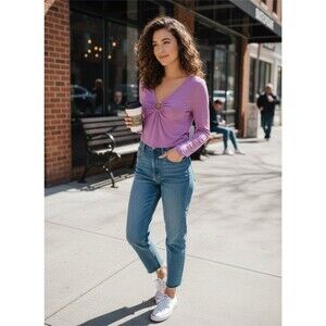 Nordstrom BP Keyhole  Long Sleeve Crop Top Pink Gale Medium